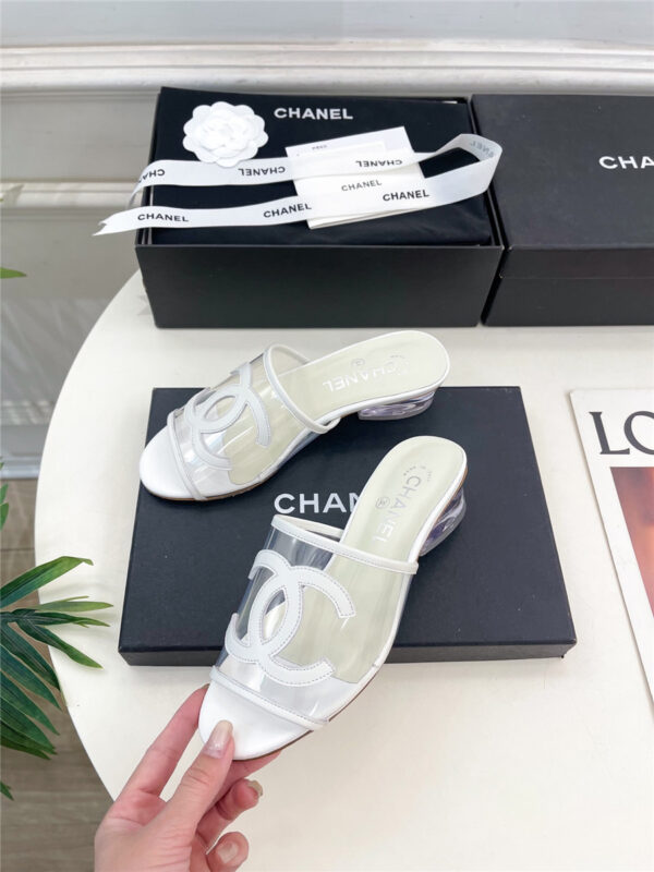 Chanel White PVC Patent Leather CC Slides - Image 7