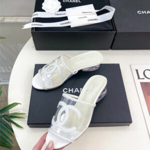 Chanel White PVC Patent Leather CC Slides